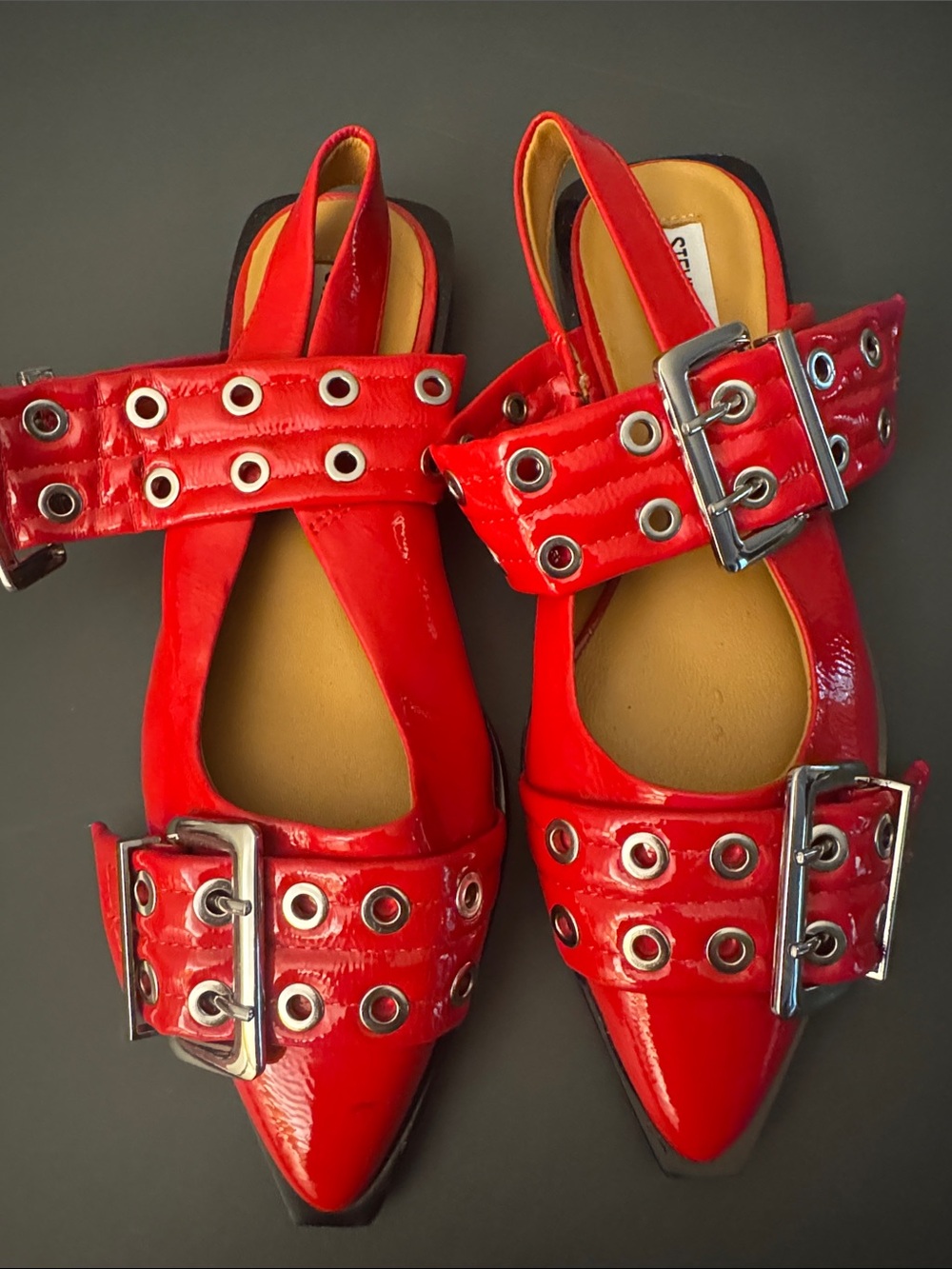 Steve Madden Red Patent Pointed Buckle Flats